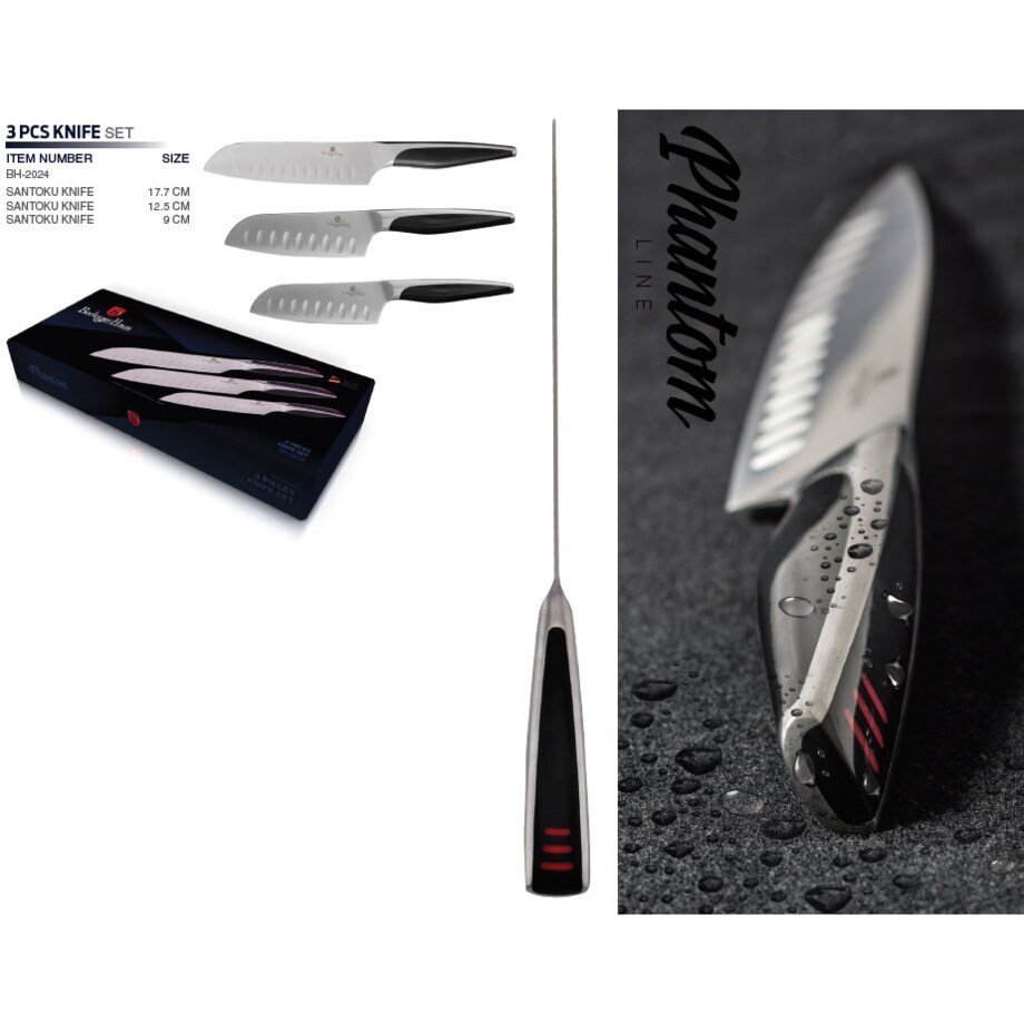 Zestaw 3 noży kuchennych santoku BERLINGER HAUS Phantom