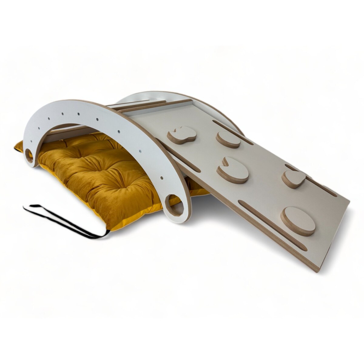 Bujak Mały DREWNIANY +Zjeżdżalnia +Ścianka + Poduszka welurowa Karmelowa CE