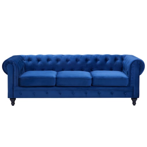 Sofa 3-osobowa welurowa niebieska CHESTERFIELD