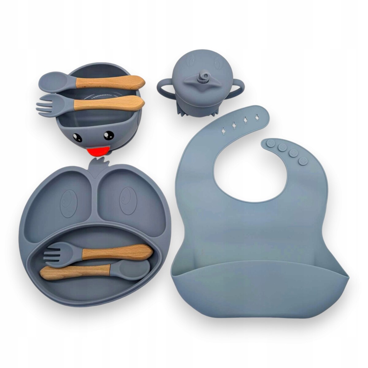 Miseczka z przyssawką silikonowa dla dziecka na przekąski łyżka widelec BLW