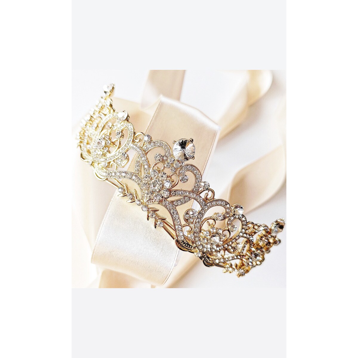 ZŁOTY diadem korona tiara EFEKTOWNA ażurowa ozdoba