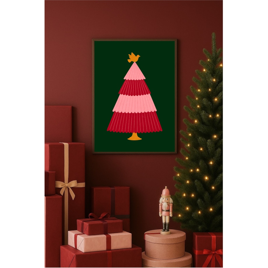 Poster Story, Plakat, Obraz - Kolorowa Choinka z Gołąbkiem, wymiary 70 x 100 cm