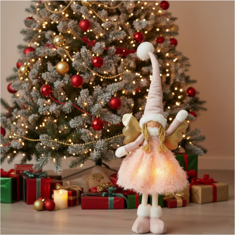 Aniołek Figurka Stojący 50 Cm Świąteczny Boże Narodzenie Różowa Czapka