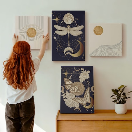 Zestaw 4 obrazów na płótnie - Motywy przyrody z księżycem - granatowy