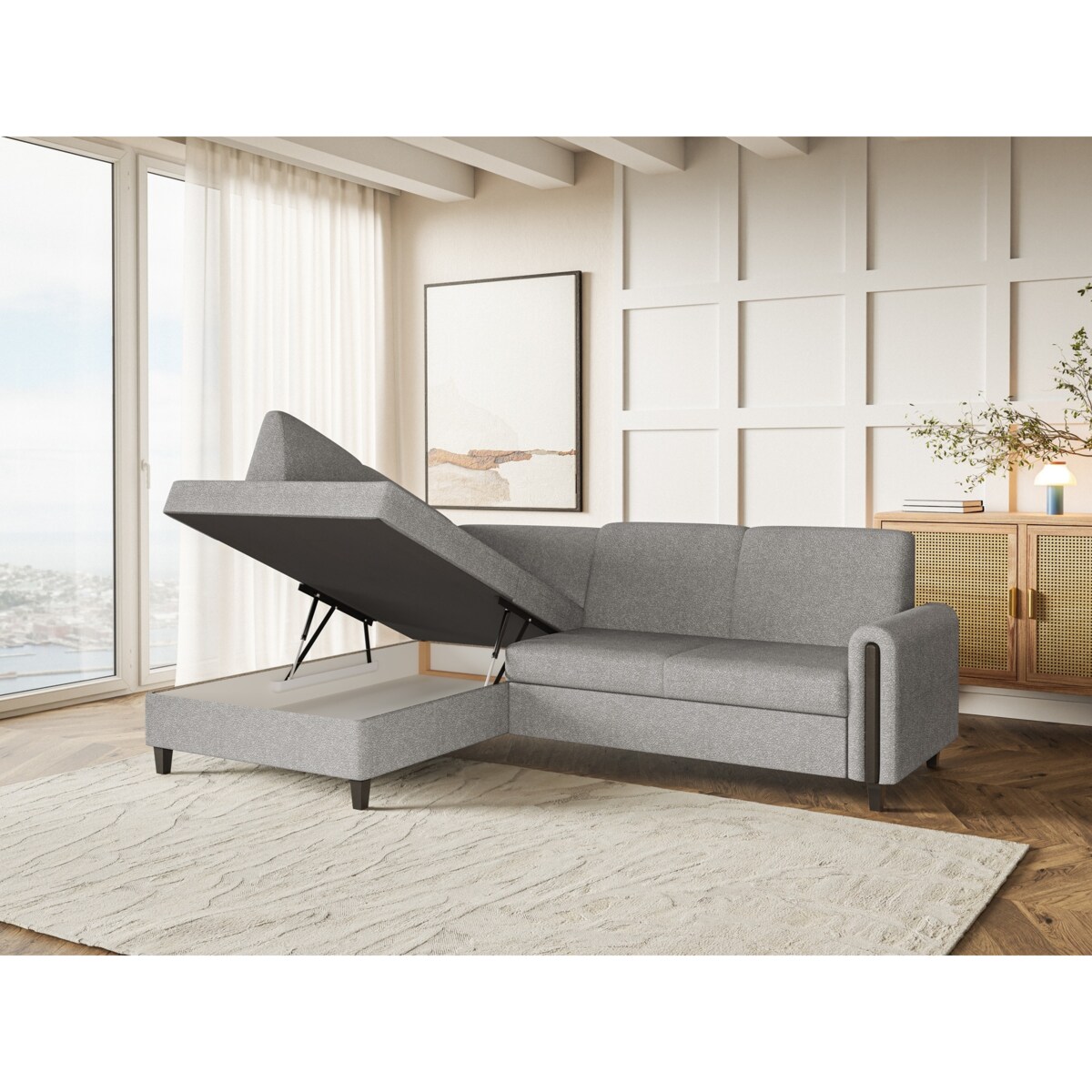 Rozkładany narożnik FLORA w tkannie bubble lewostronny- szary