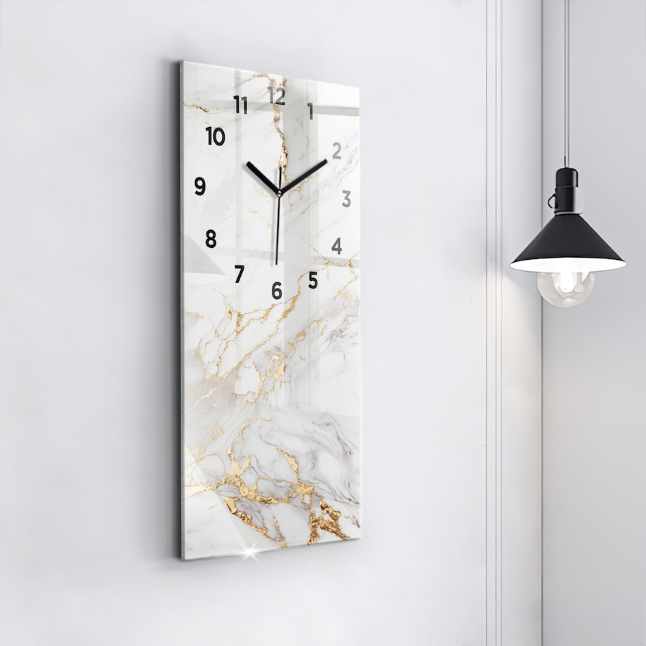 Zegar ścienny Marmur Biało-Złoty, 30x60 cm