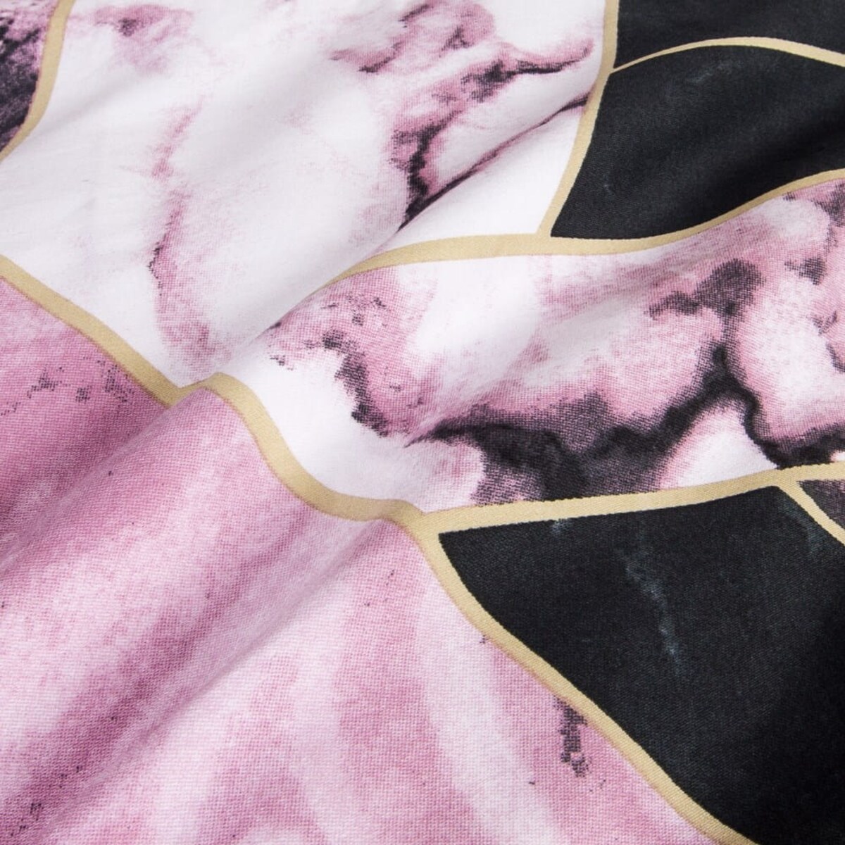 Pościel satyna bawełniana 140x200 Satynlove czarno różowy geometryczny marmur