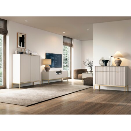 Szafka rtv do salonu NEW - kaszmirowa + st. złoty