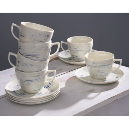 Zestaw filiżanek ze spodkami dla 6 osób 12 el. City Borówkowy Krem CT22