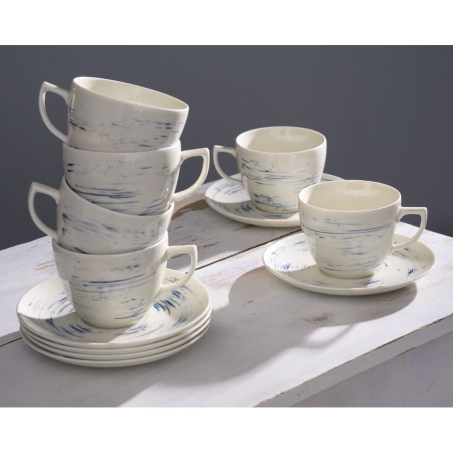 Zestaw filiżanek ze spodkami dla 6 osób 12 el. City Borówkowy Krem CT22