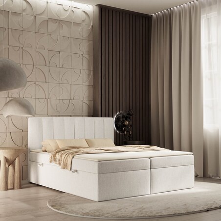 Łóżko tapicerowane AMARO 180x200 z pojemnikiem, Jasny Beż, tkanina Alta 01