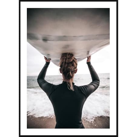 Poster Story, Plakat, Obraz - Kobieta z Deską Surfingową, wymiary 70 x 100 cm
