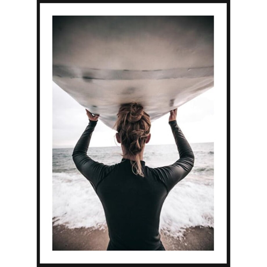 Poster Story, Plakat, Obraz - Kobieta z Deską Surfingową, wymiary 70 x 100 cm