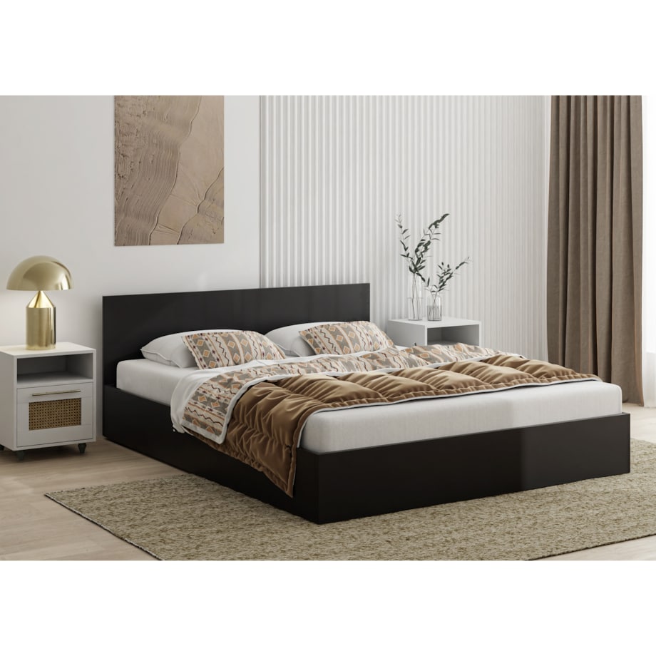 Łóżko sypialniane ALDO 140x200 z płyty laminowanej- czarny