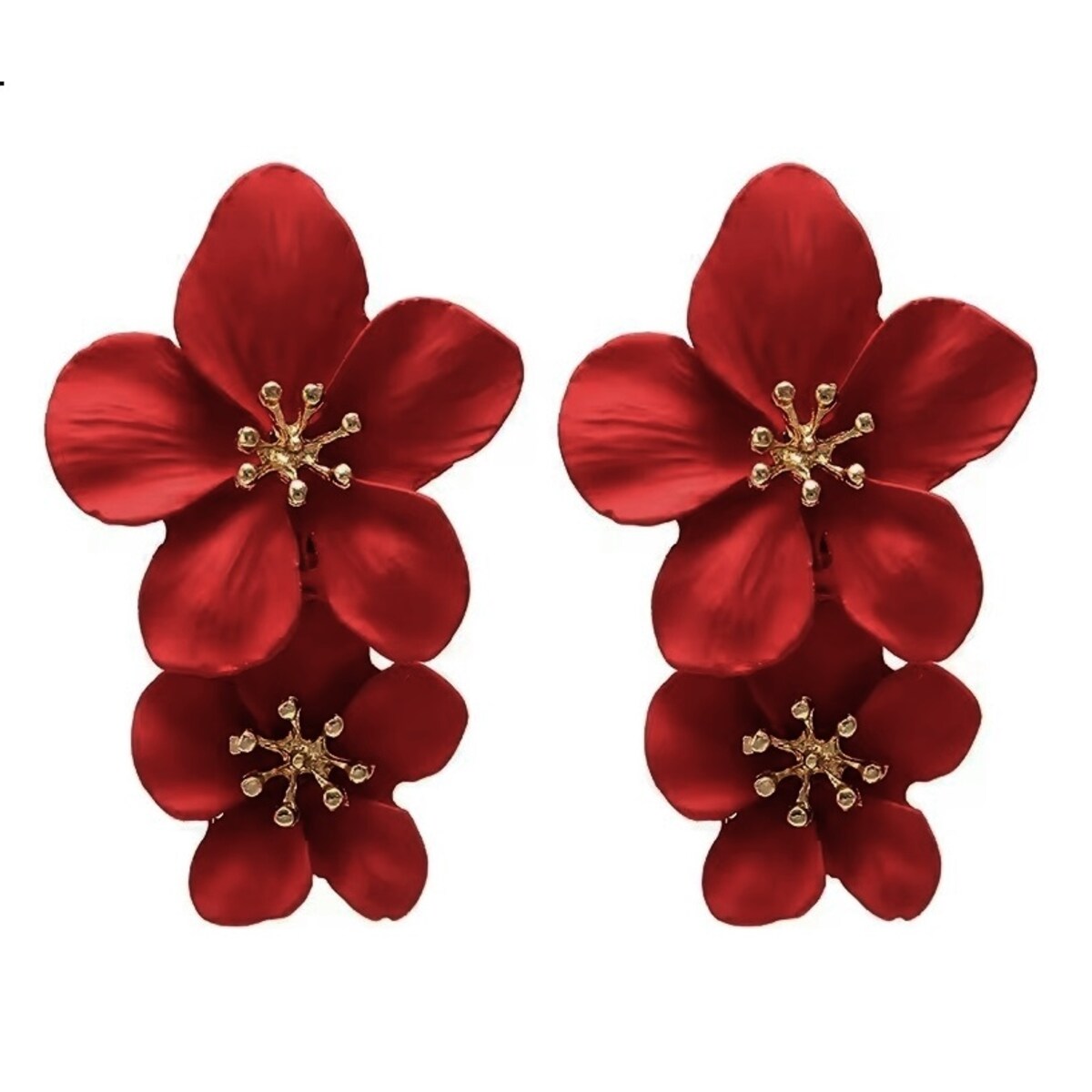 Kolczyki czerwone podwójne kwiatowe lekkie na sztyft