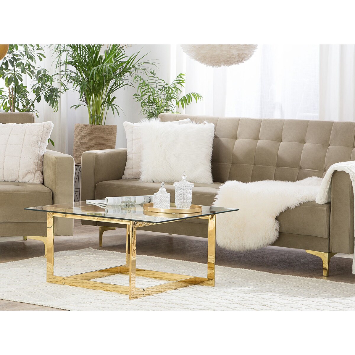 Sofa rozkładana welurowa beżowa ABERDEEN