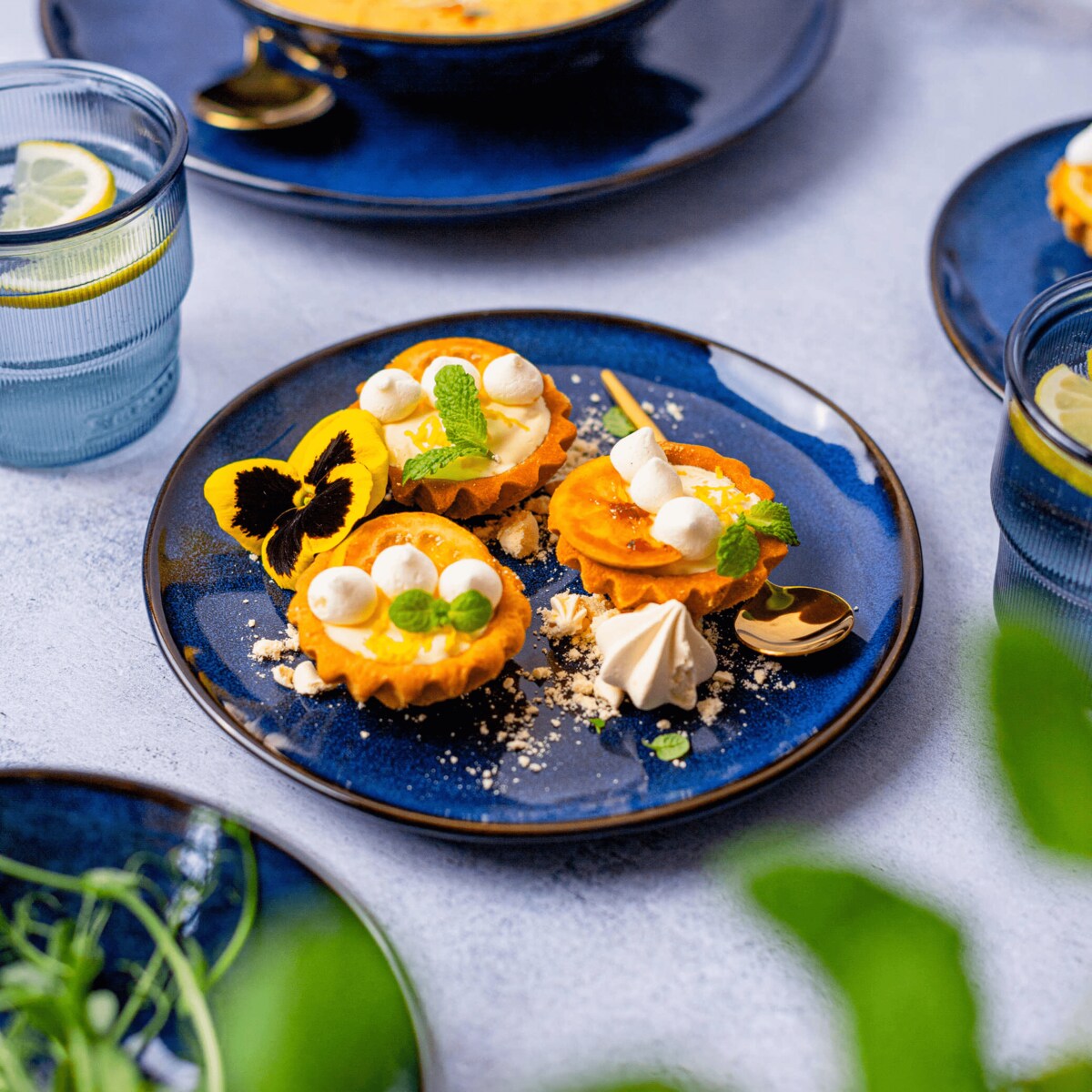 Serwis obiadowy Uminami niebieski na 12 osób 36 szt. Nowoczesny Do zmywarki Komplet talerzy