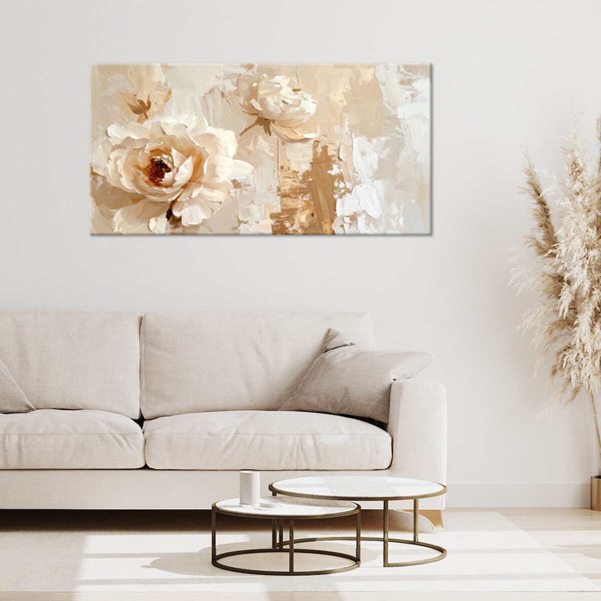 Obraz do salonu sypialni biura spa, Pastelowa Abstrakcja Kwiat róży w kolorach beżu 80x40 cm