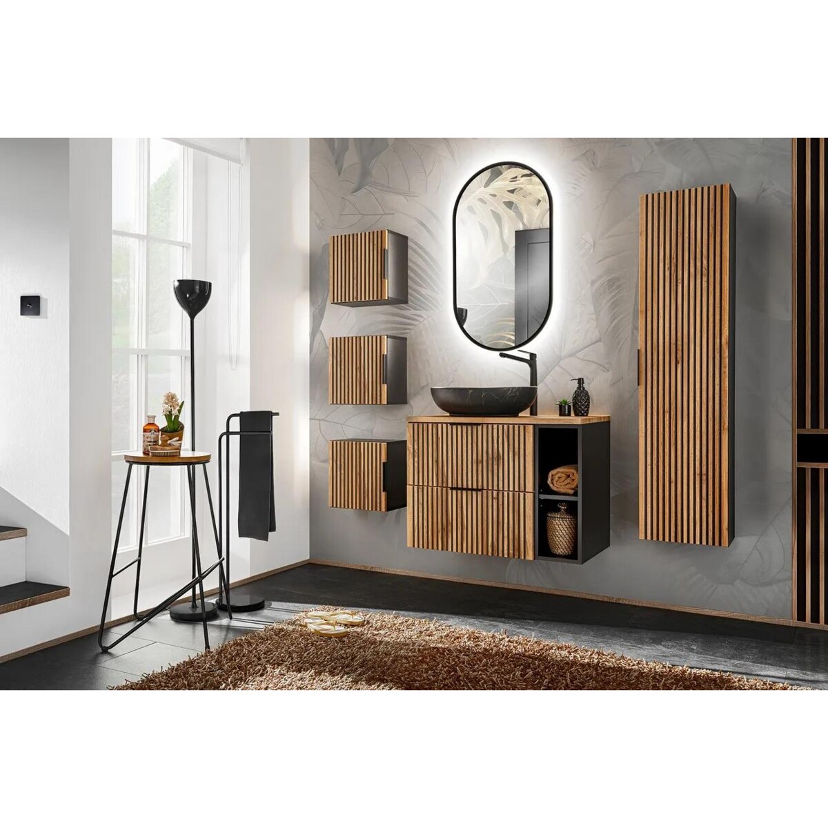 Szafka łazienkowa XILO BLACK WOTAN 80 35cm czarna/dąb