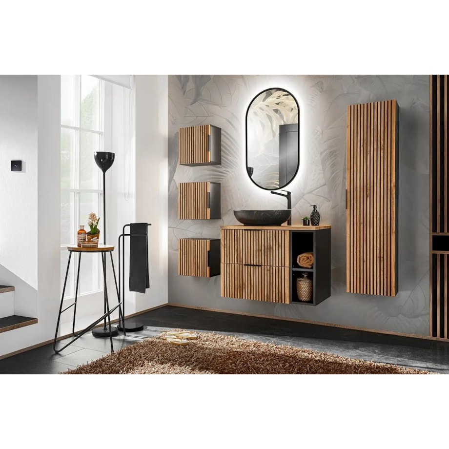 Szafka łazienkowa XILO BLACK WOTAN 80 35cm czarna/dąb