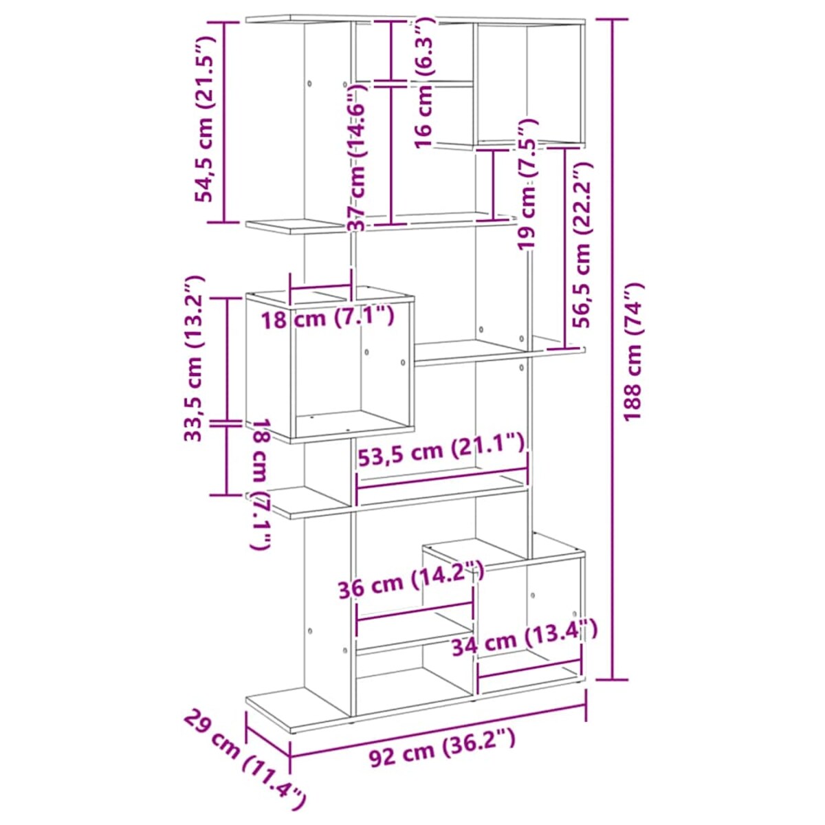 vidaXL Regał, dąb artisian, 92x29x188 cm, materiał drewnopochodny