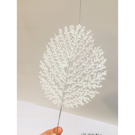 BROKATOWA GAŁĄZKA BIAŁA LIŚĆ paproć do dekoracji święta stroik choinka