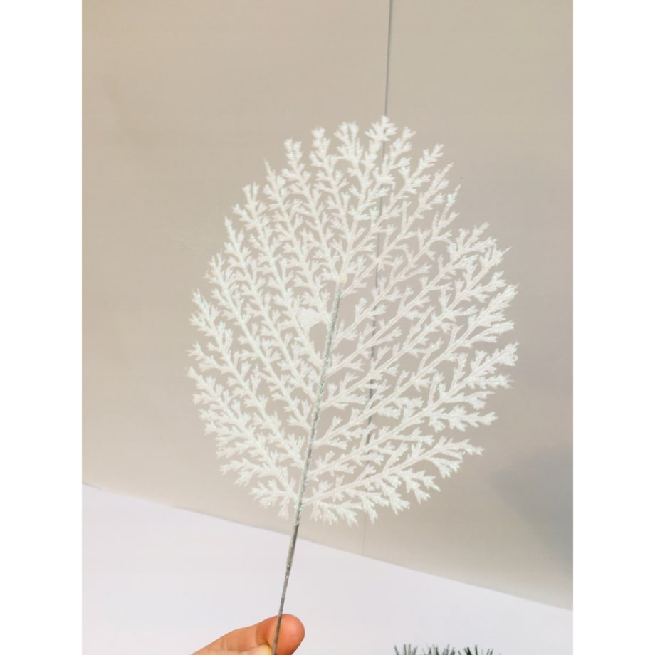 BROKATOWA GAŁĄZKA BIAŁA LIŚĆ paproć do dekoracji święta stroik choinka