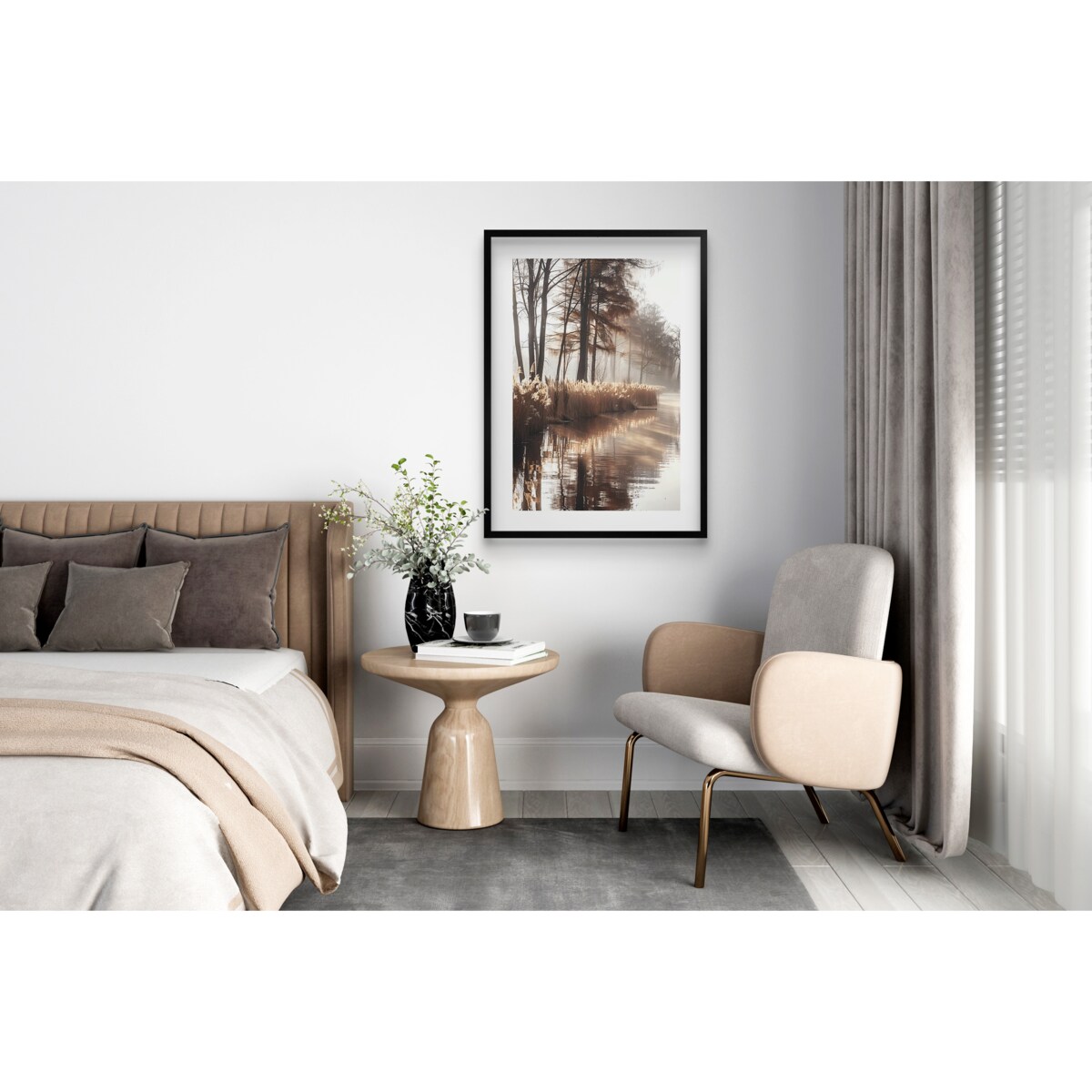 Obraz Plakat czarnej w ramie 50x70 Las Rzeka Ozdoba Boho do Sypialni Salonu