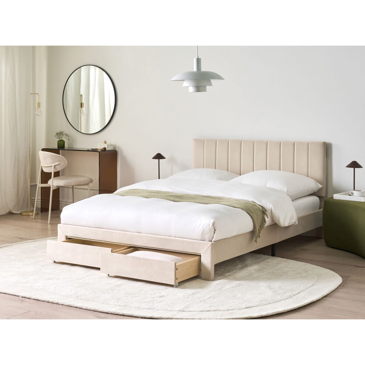 Łóżko z szufladami Welur LONZAC 140 x 200 cm Beżowy