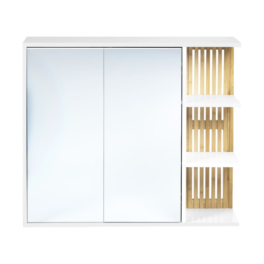 Szafka łazienkowa wisząca z lustrem 70 x 80 cm jasne drewno z białym NUBES