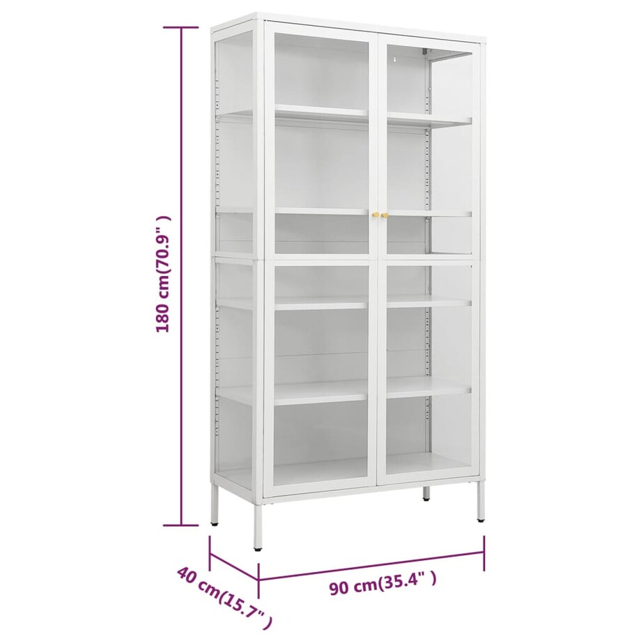 vidaXL Witryna, biała, 90x40x180 cm, stal i hartowane szkło