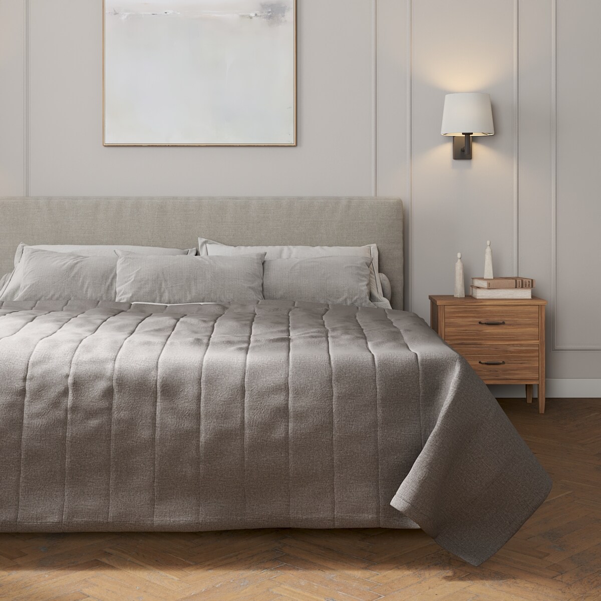 Narzuta pikowana w pasy 200x210 szary