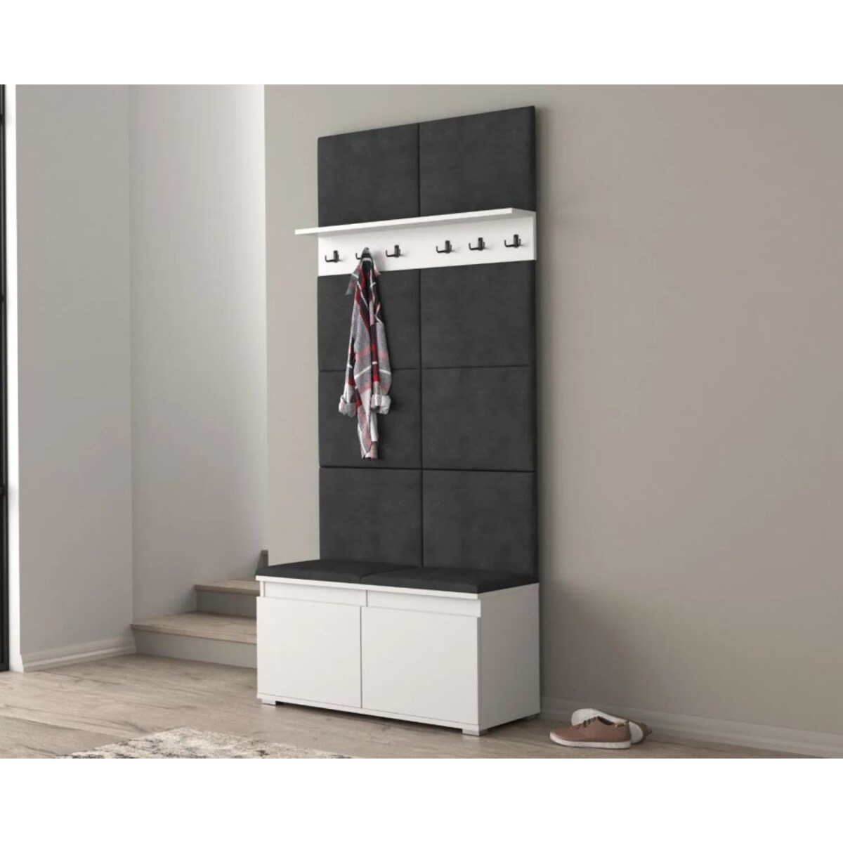 Szafka na buty z siedziskiem i wieszakiem SINGAPUR 100 biała/szara