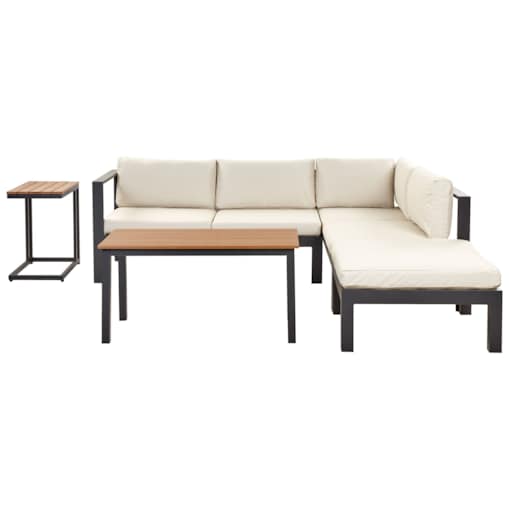 Narożnik ogrodowy ze stolikiem dla 5 osób MESSINA Lewostronny Metal Beżowy