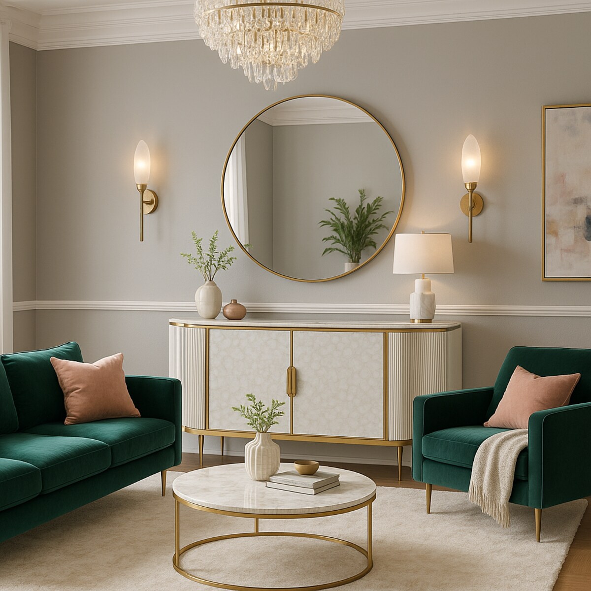 Komoda ryflowana jasno-złota Champion Glamour Premium z muszelkami 150x40x88