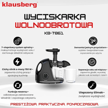 Sokowirówka wolnoobrotowa 150W do owoców i warzyw COLD PRESS KLAUSBERG KB-7861
