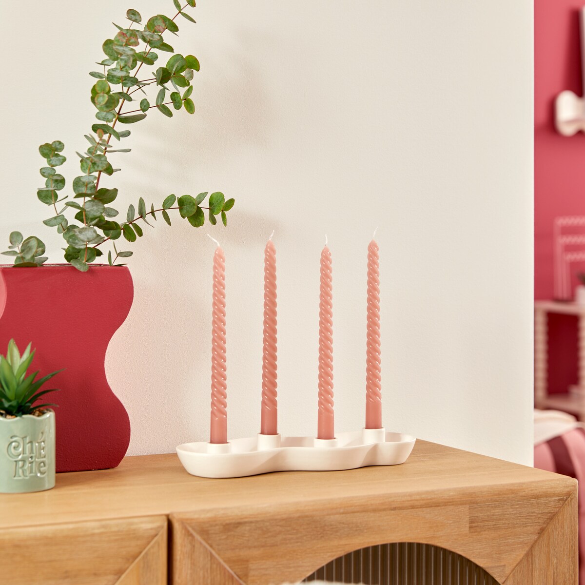 Ceramiczny świecznik na 4 długie świece CHERRY, 32,5 x 4,4 x 11,2 cm
