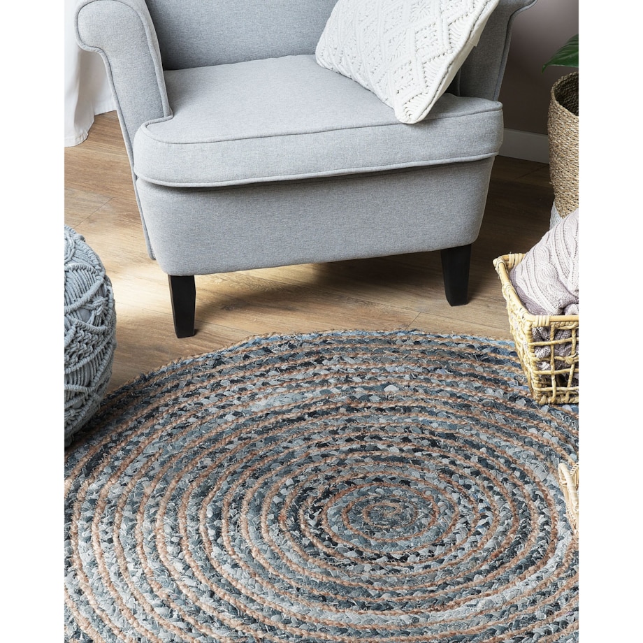 Dywan okrągły z juty ø 120 cm niebiesko-beżowy MASLAK