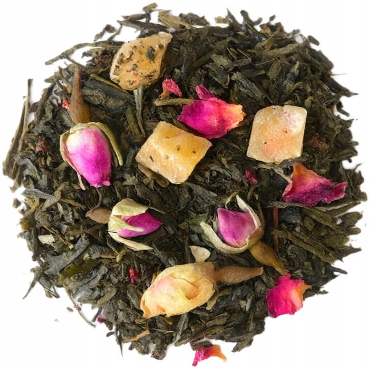 Herbata zielona TAJEMNICZY OGRÓD papaja płatki róży mango upominek 120g - herbata liściasta sypana mieszanka napar susz