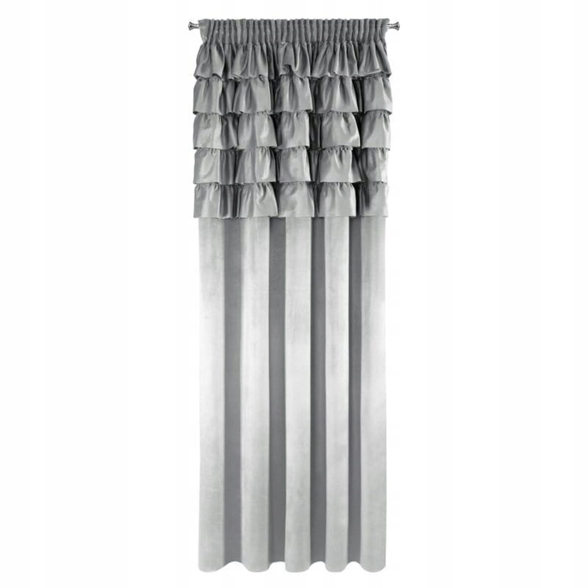 Zasłona WELUROWA Gotowa na TAŚMIE z FALBANAMI Aura 140 x 270 SREBRNA