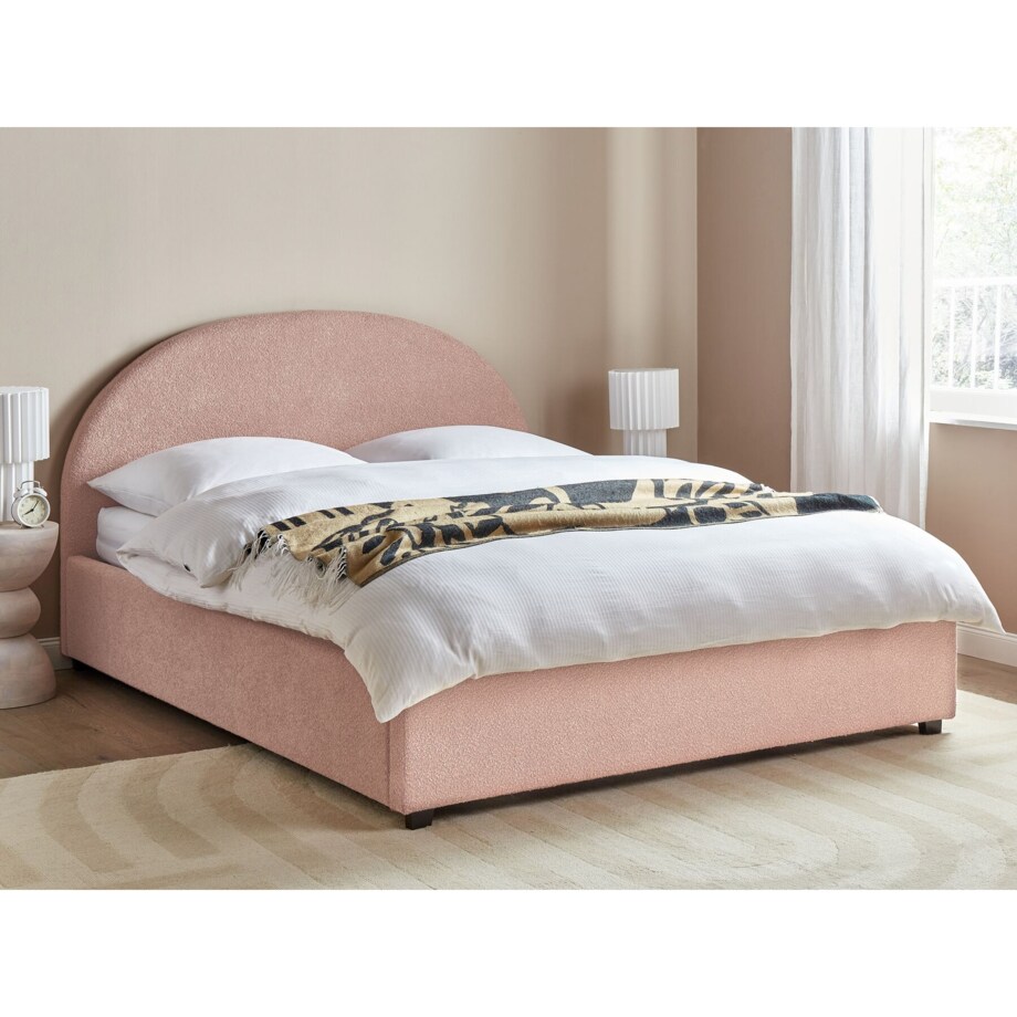 Łóżko z pojemnikiem boucle 140 x 200 cm pastelowo różowe VAUCLUSE
