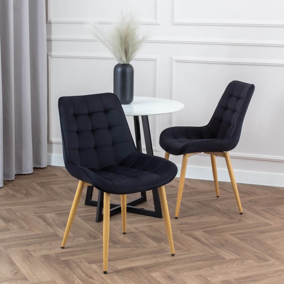 Krzesło tapicerowane do salonu jadalni pikowane welurowe czarne