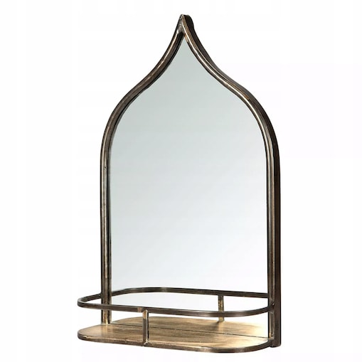 LUSTRO ŁAZIENKOWE ZŁOTE Z PÓŁKĄ ŚCIENNE 47x30cm loft retro metalowa rama