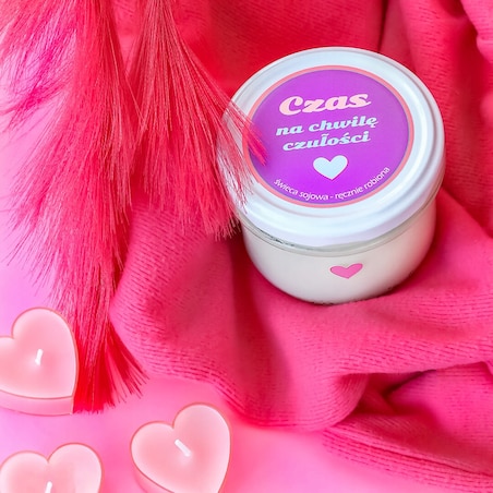 Naturalna świeca sojowa zapachowa "CZAS NA CHWILĘ CZUŁOŚCI" romantyczny prezent upominek na walentynki rocznice dla chłopaka dziewczyny niej niego żony męża kobiety faceta mężczyzny