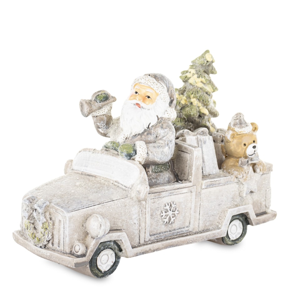 Dekoracja - samochód LED 11x15,5x7 cm Mikołaj z trąbką kierowcą