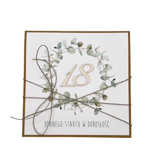 Wyjątkowa ręcznie robiona kartka na 18-ste urodziny, osiemnastka, życzenia urodzinowe dla chrześniaka
