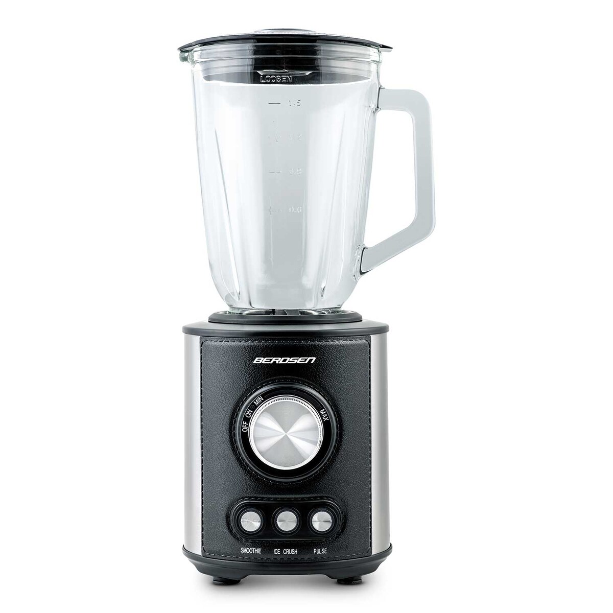 Duży blender kielichowy szklany Berdsen 800w czarny 1,5l
