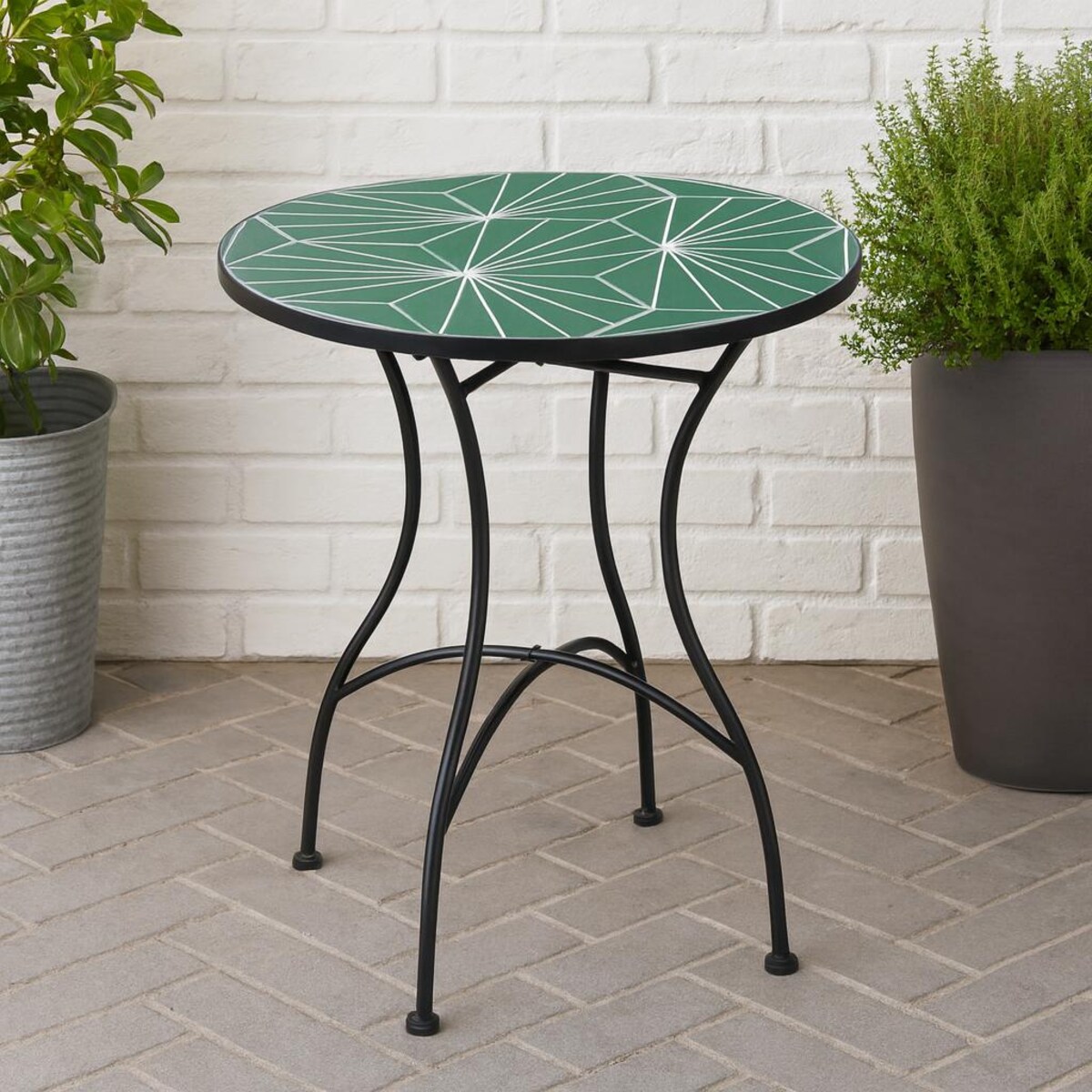 Metalowy stolik kawowy z mozaiką w kształcie liści, 60 x 72 cm, ogrodowy