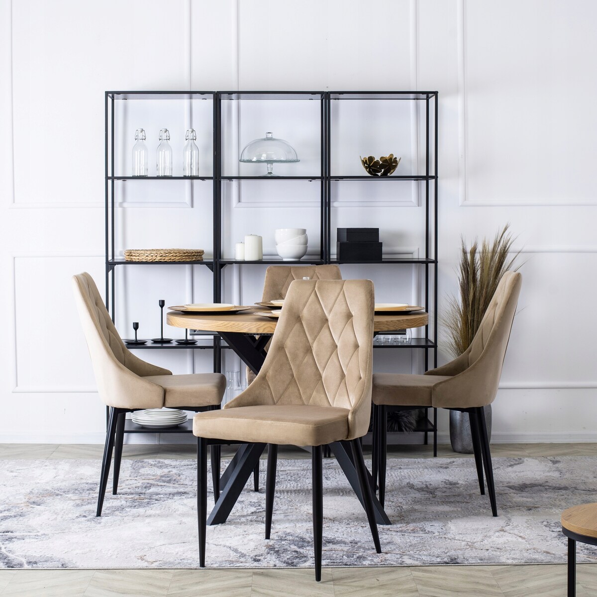 Krzesło Tapicerowane Welurowe Do Salonu Jadalni Loft Velvet Beżowe CORK