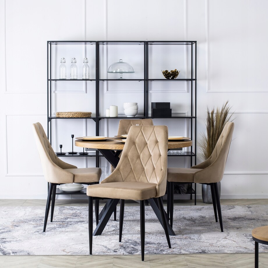 Krzesło Tapicerowane Welurowe Do Salonu Jadalni Loft Velvet Beżowe CORK